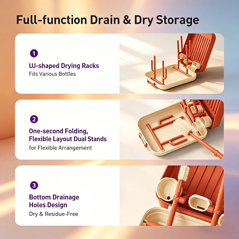 Cleaning kit with folding drying stand and storage case